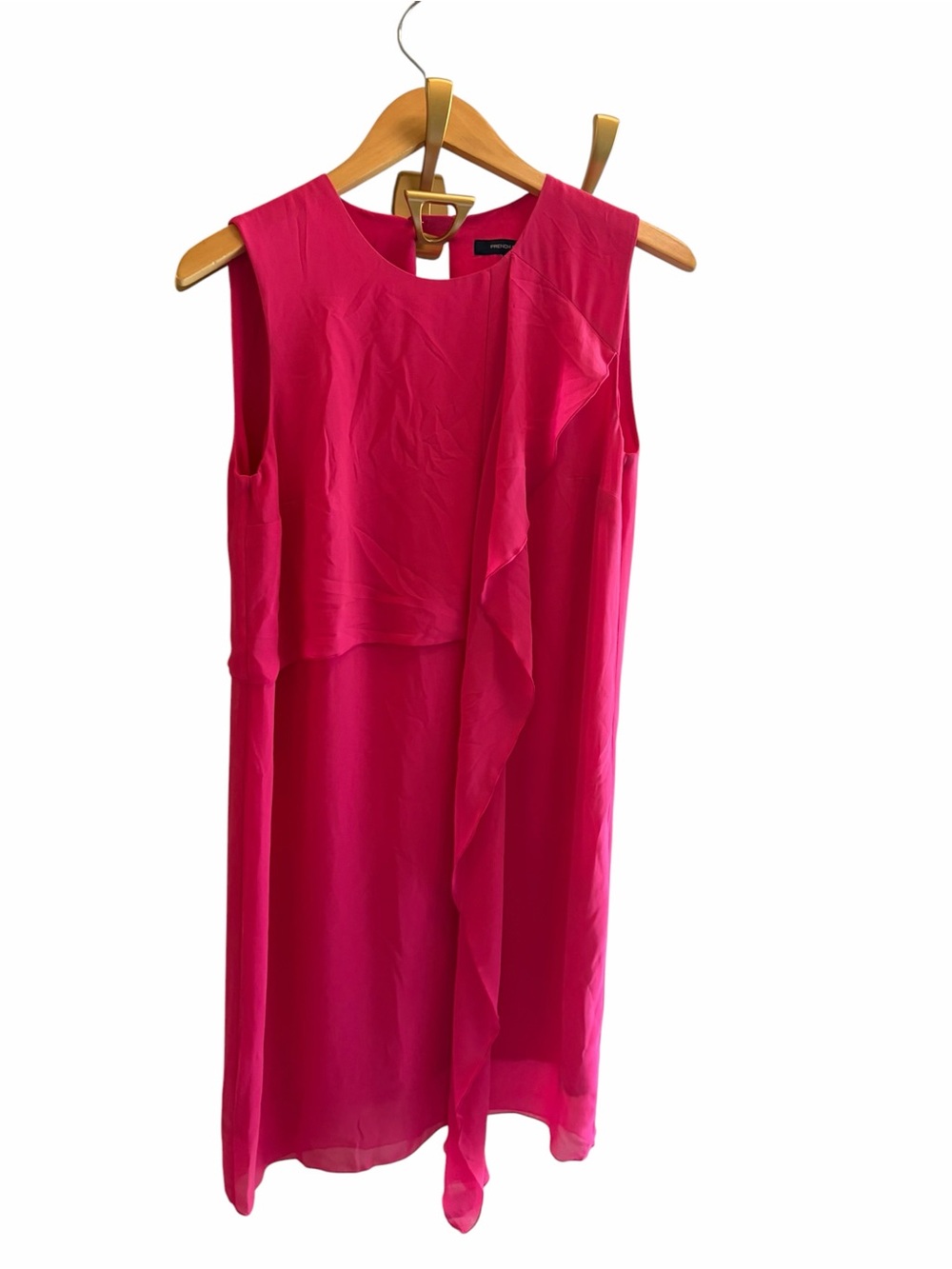 FRENCH CONNECTION James Pink Sleeveless Sheath Dress Asymmetrical Ruffle - Picture 5 of 11